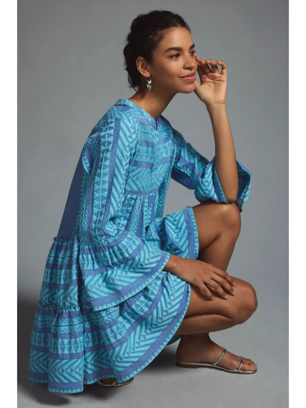 NWT Devotion Twins Ella Tunic in Blue Geo Geometric A-line Tiered Mini Dress M